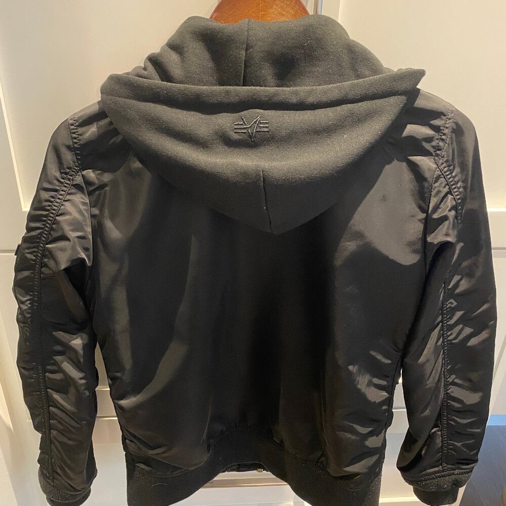 Alpha Industries 😍 Black Bomber Jacket With Hood Size S - Picture 2 of 11